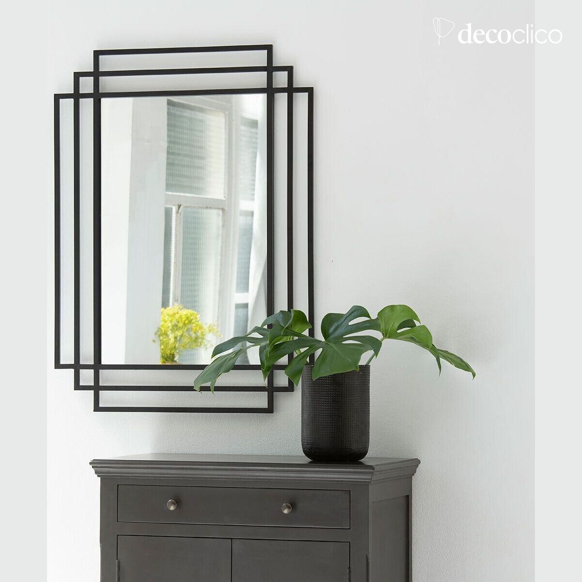 Specchio rettangolare Art Déco in metallo nero 101 x 76 cm  Ginger