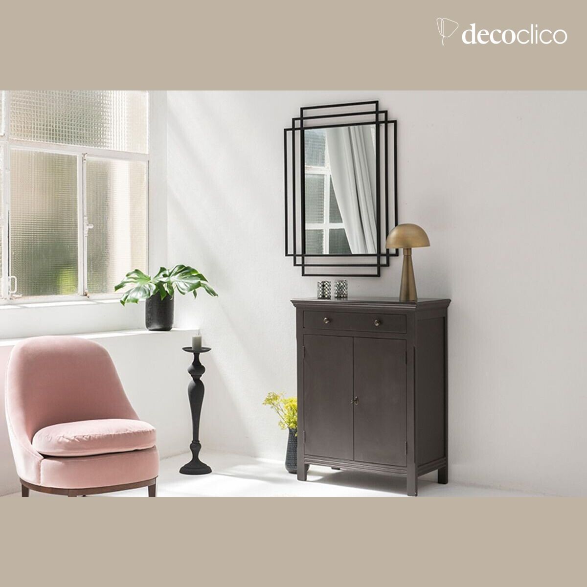 Specchio rettangolare Art Déco in metallo nero 101 x 76 cm  Ginger