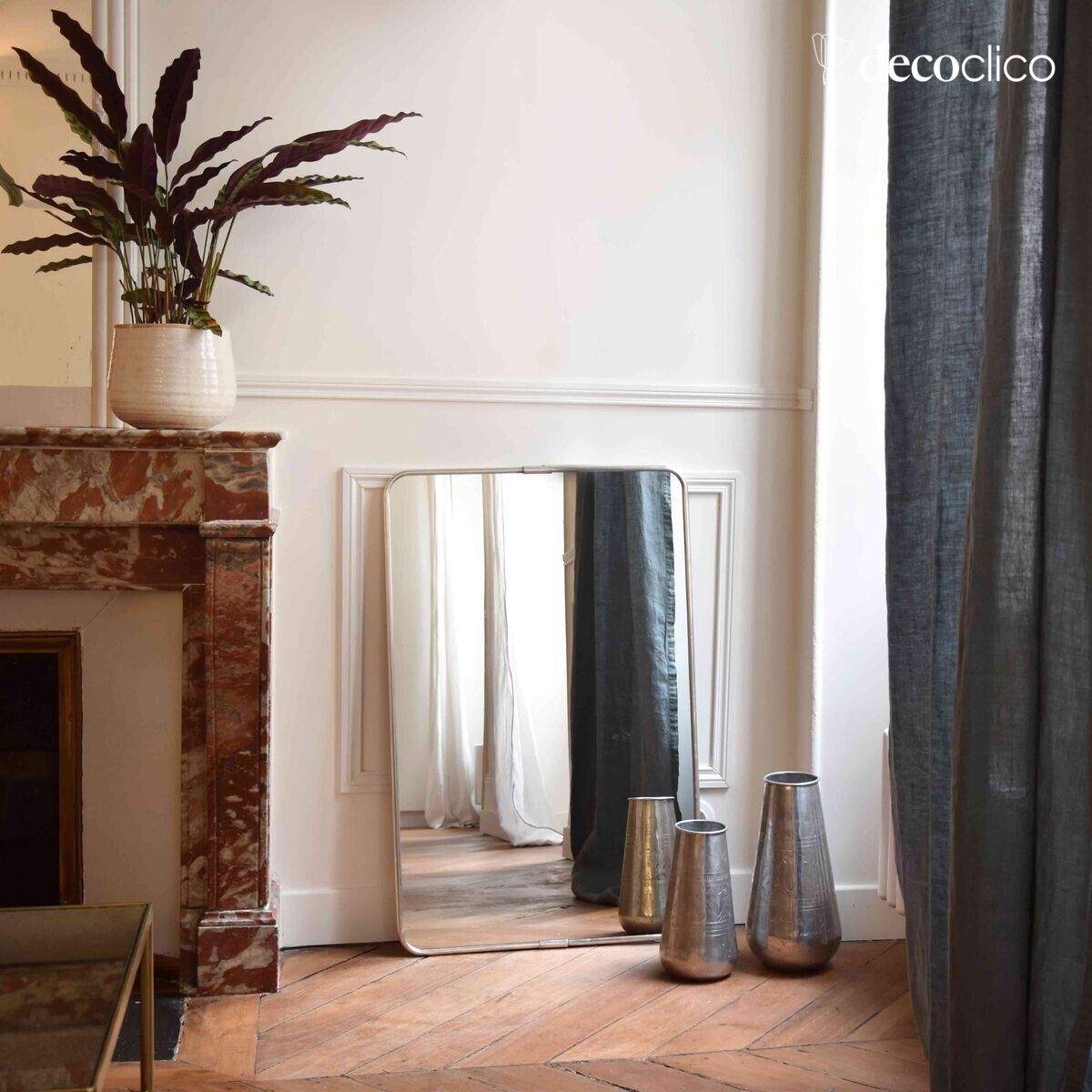 Specchio rettangolare in metallo argentato al nichel-argento 85 x 55 cm  Chaumont