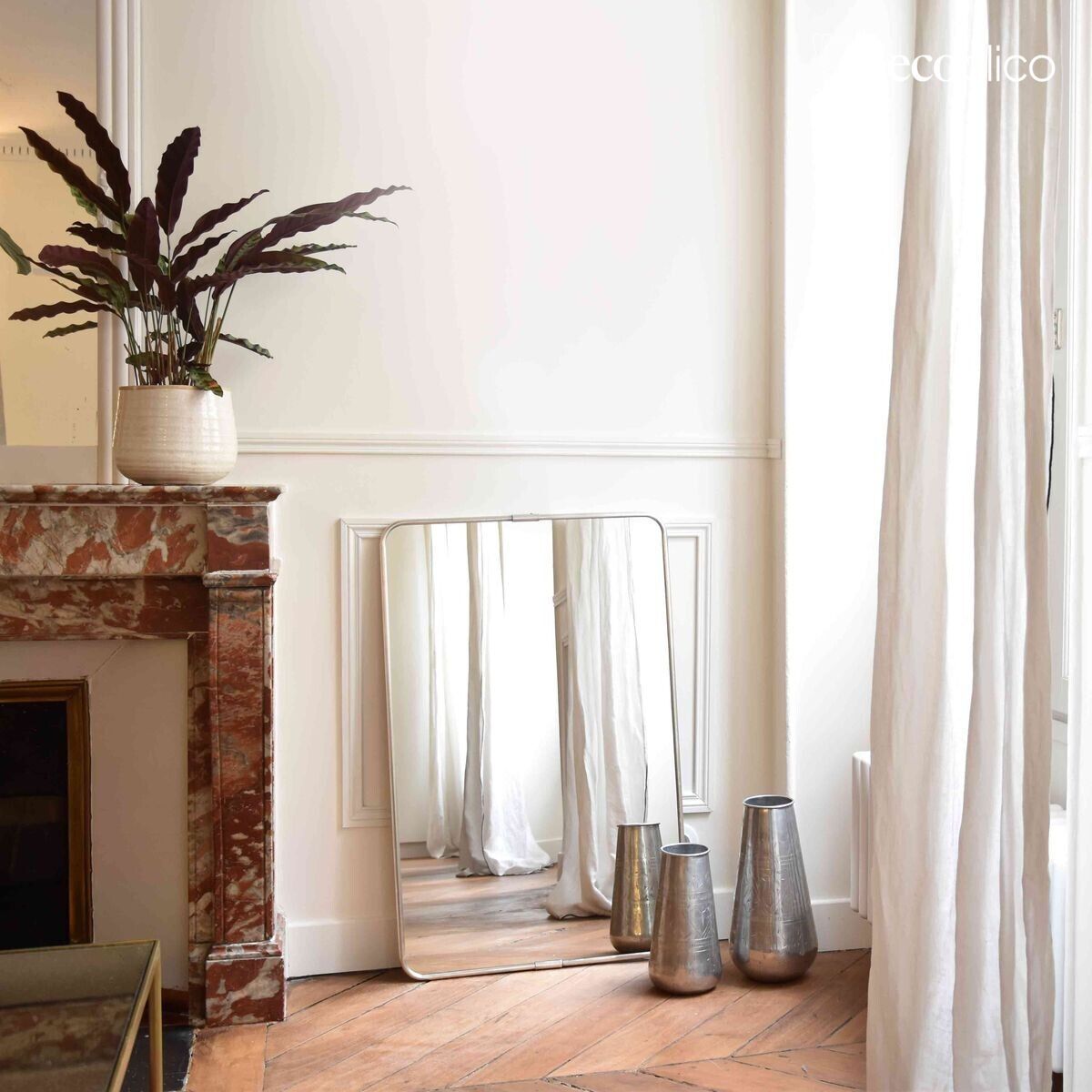 Specchio rettangolare in metallo argentato al nichel-argento 85 x 55 cm  Chaumont