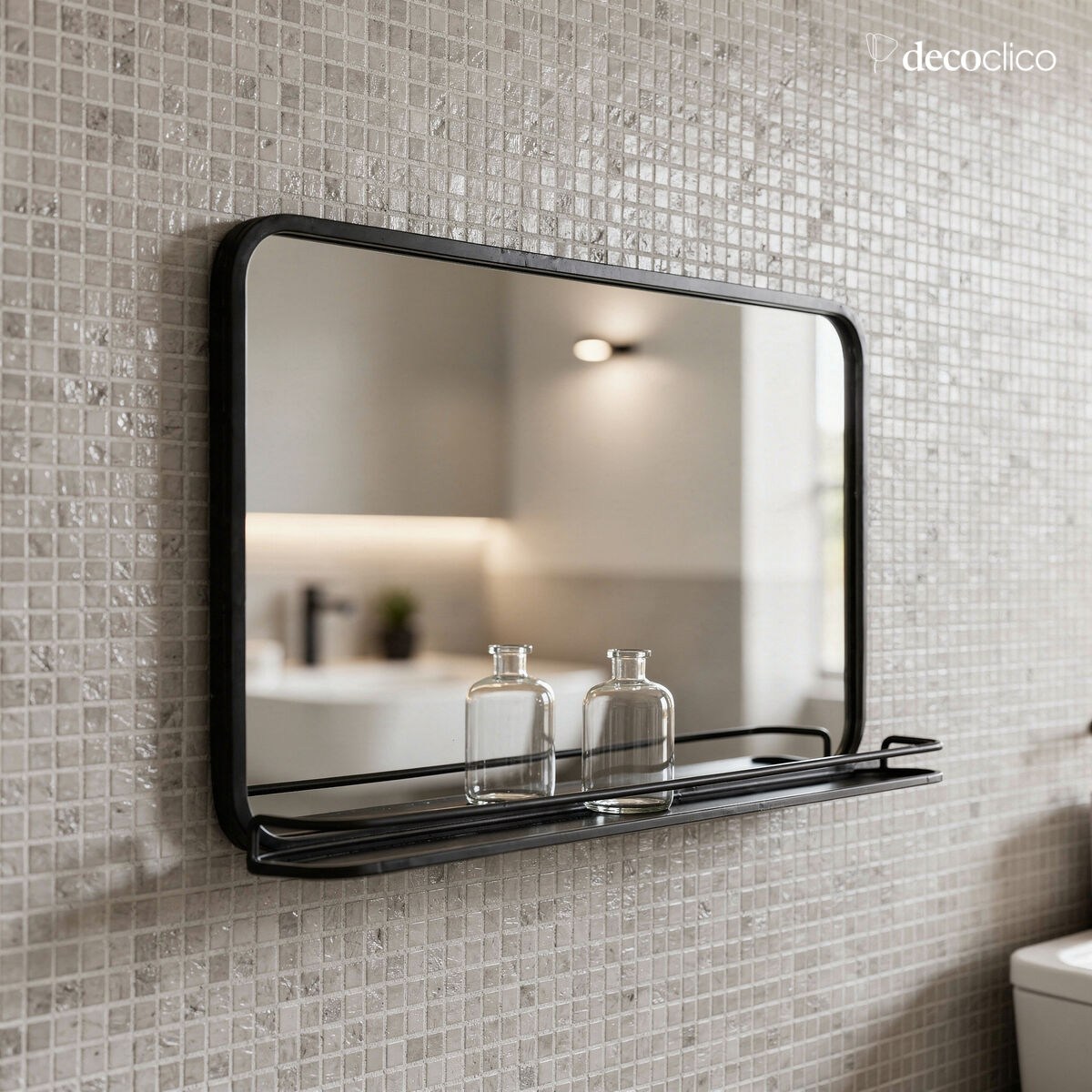 Specchio rettangolare in metallo nero con mensola 60 x 35 cm  Bricklane