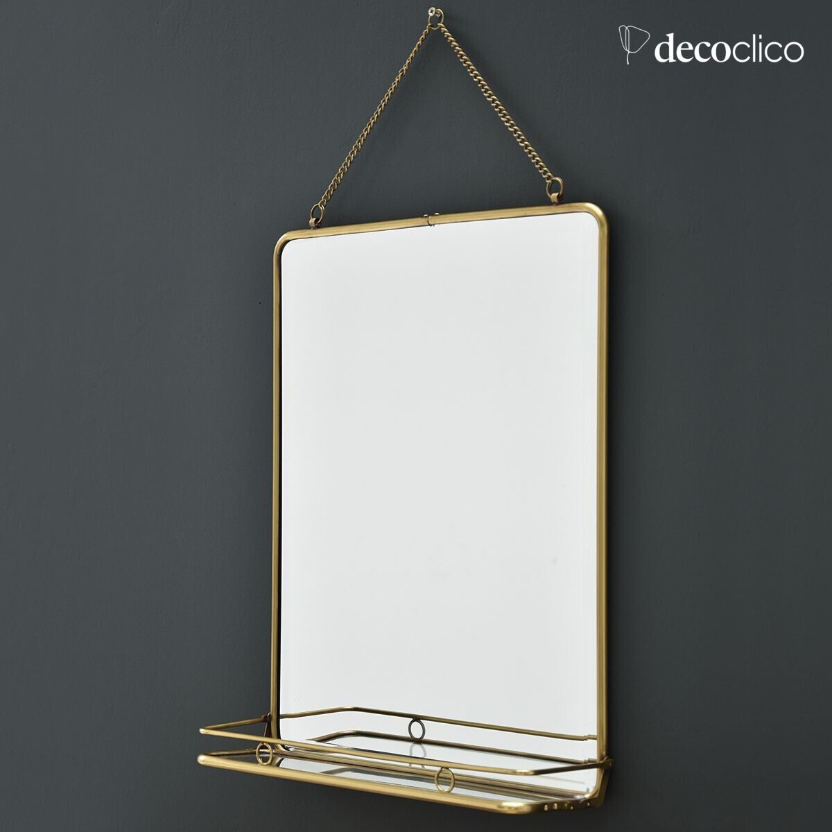 Specchio rettangolare in ottone con mensola 40 x 52 cm Chaumont