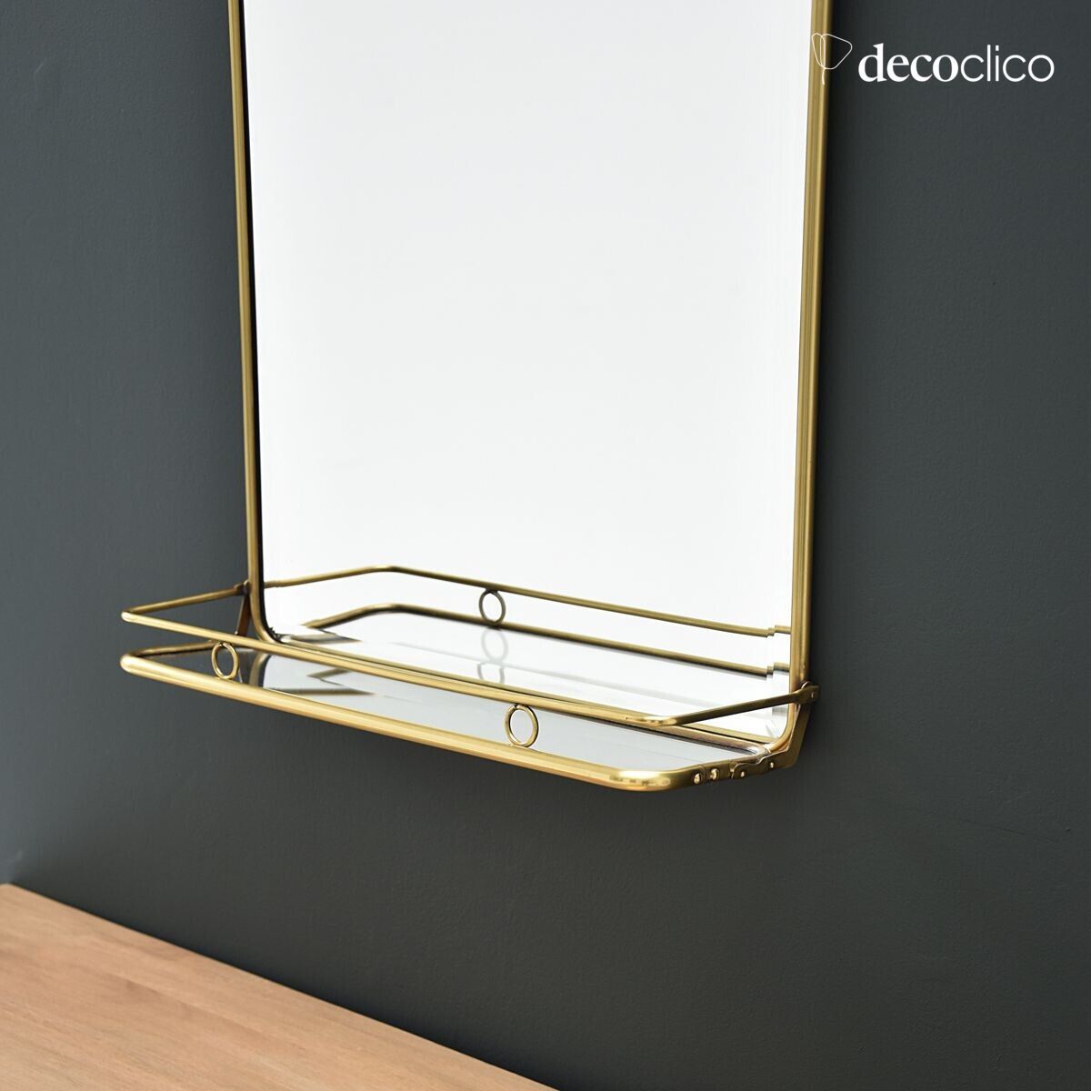 Specchio rettangolare in ottone con mensola 40 x 52 cm Chaumont