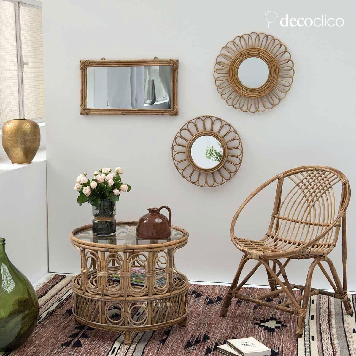 Specchio rettangolare in rattan naturale 67 x 36 cm  Moka