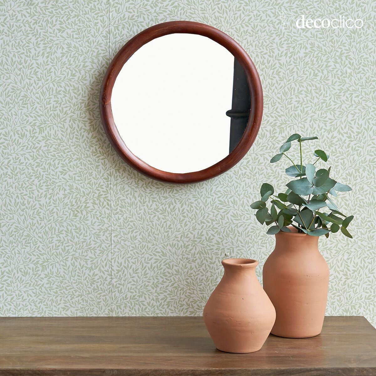 Specchio rotondo con cornice in rattan scuro 35 cm