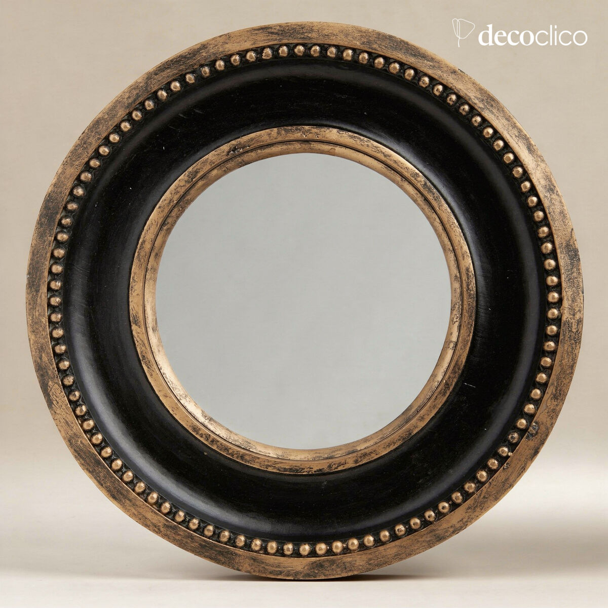 Specchio rotondo convesso ?occhio di strega ampio contorno color carbone e dorato opaco