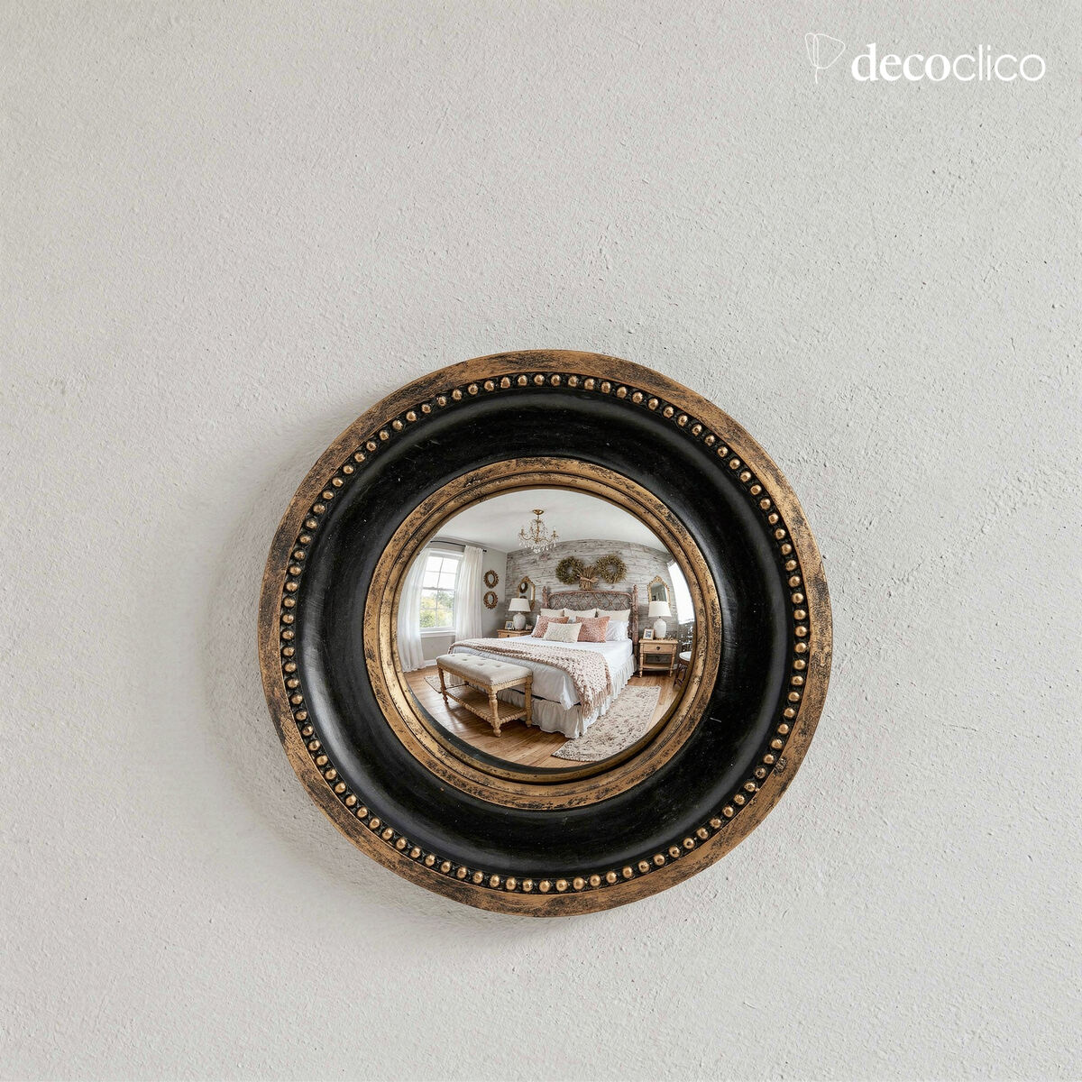 Specchio rotondo convesso ?occhio di strega ampio contorno color carbone e dorato opaco