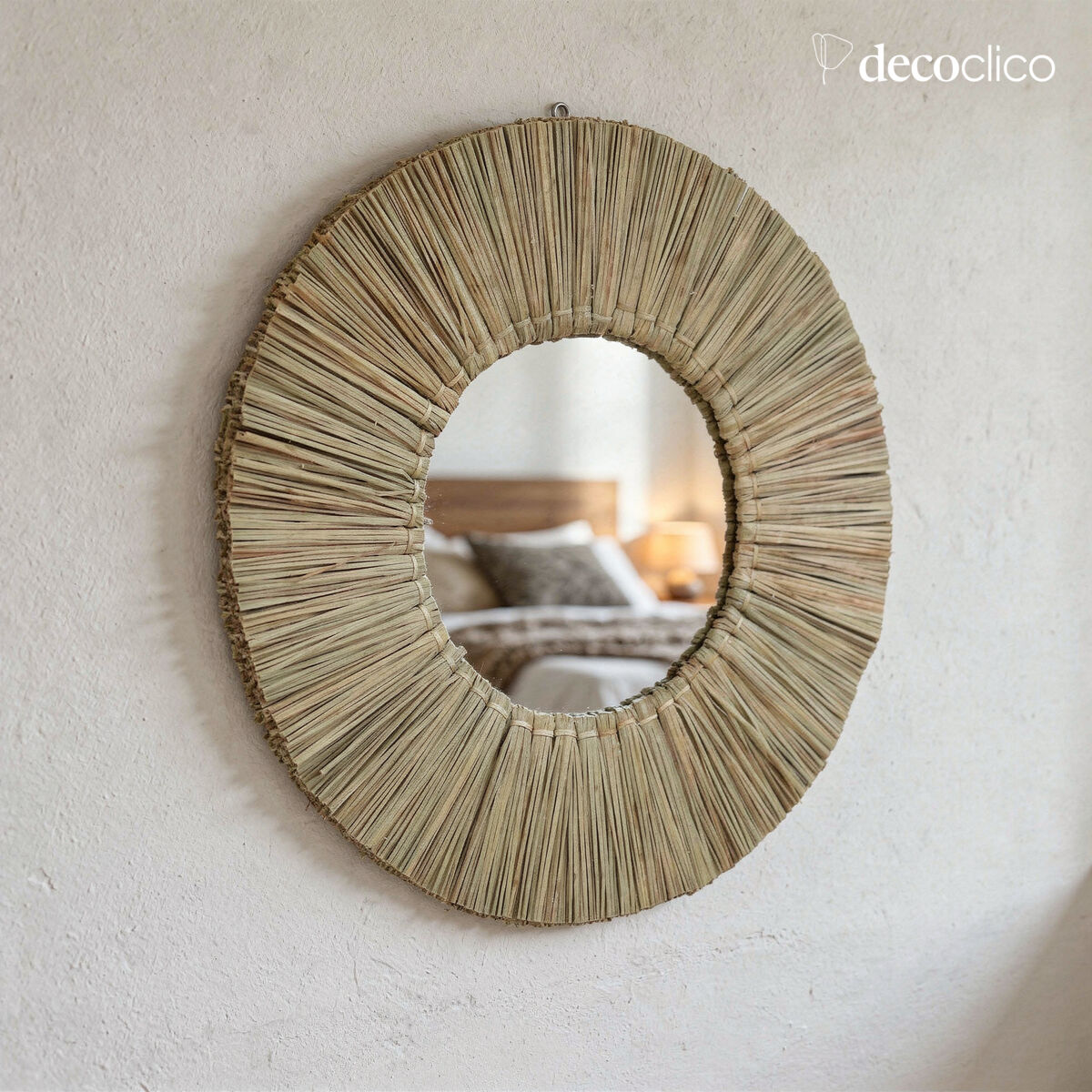 Specchio rotondo in paglia di mendong 40 cm  Sumba