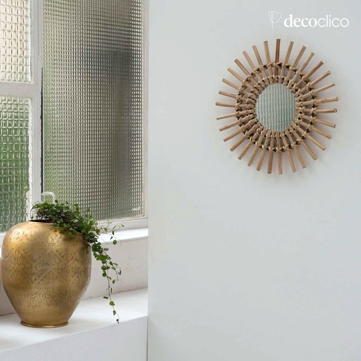 Specchio vintage sole in rattan naturale 30 cm Moka