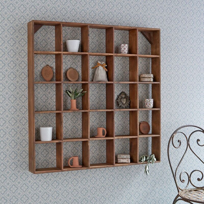 Square multi-case shelf made from recycled wood Pamir