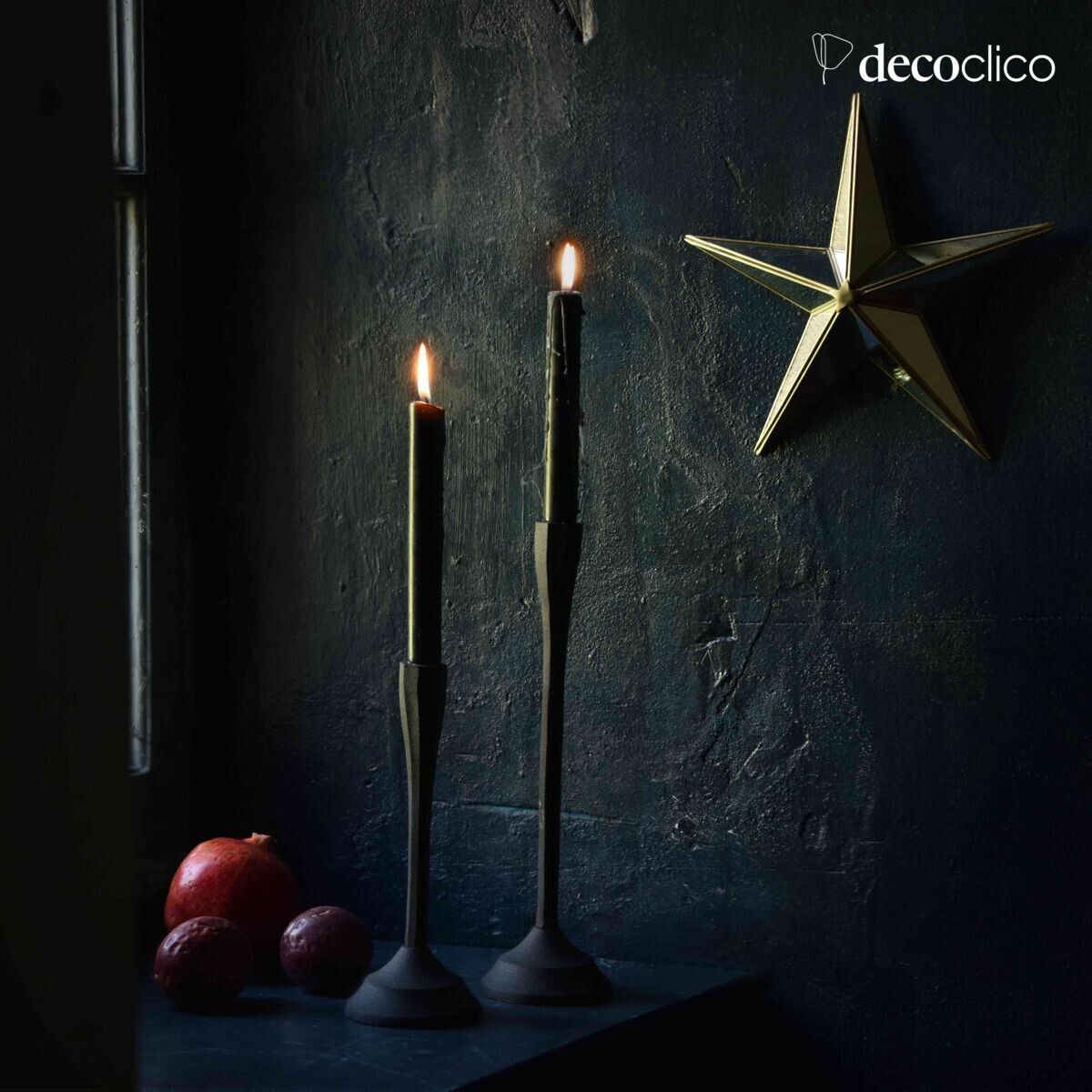 Star-shaped wall decoration in brass-finish metal and 25 cm mirrored glass