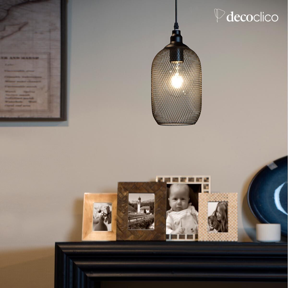 Suspension filaire en mesh noir Lucide