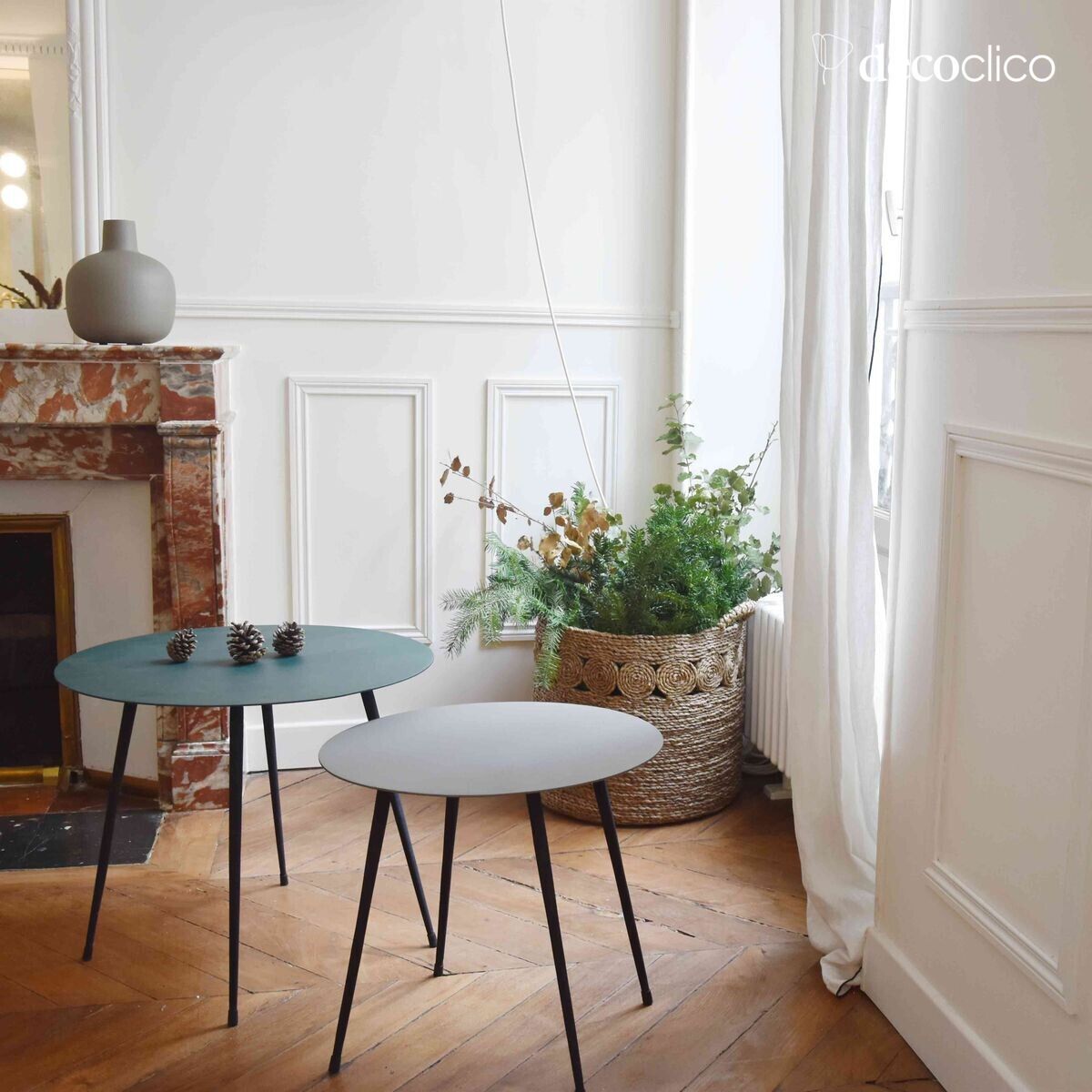 Table basse guéridon D 55 cm en métal vert forêt Tosca