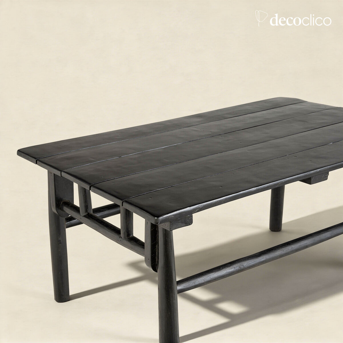 Table basse rectangulaire en bois de teck teinté noir mat Pepper