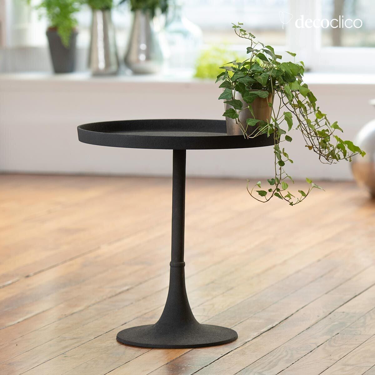 Table d'appoint guéridon en métal noir mat Tosca