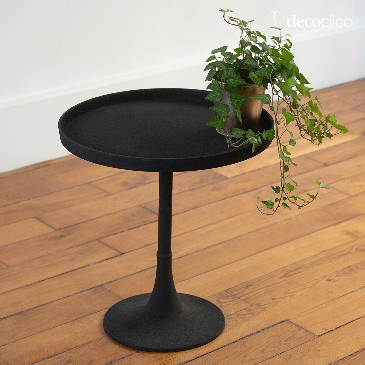 Table d'appoint guéridon en métal noir mat Tosca