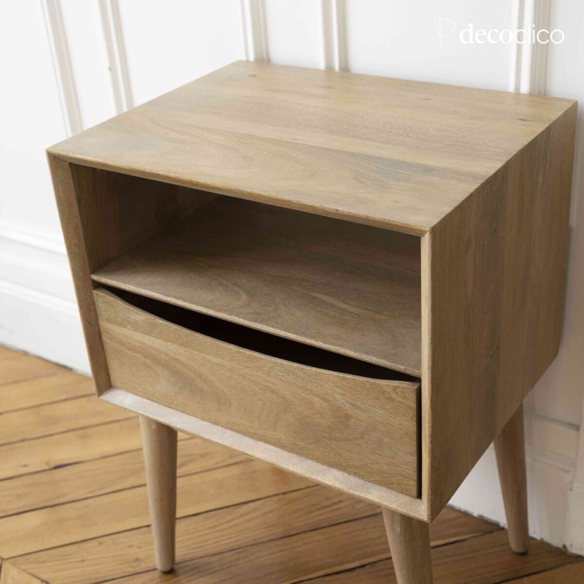 Table de chevet en manguier 1 niche 1 tiroir Smile