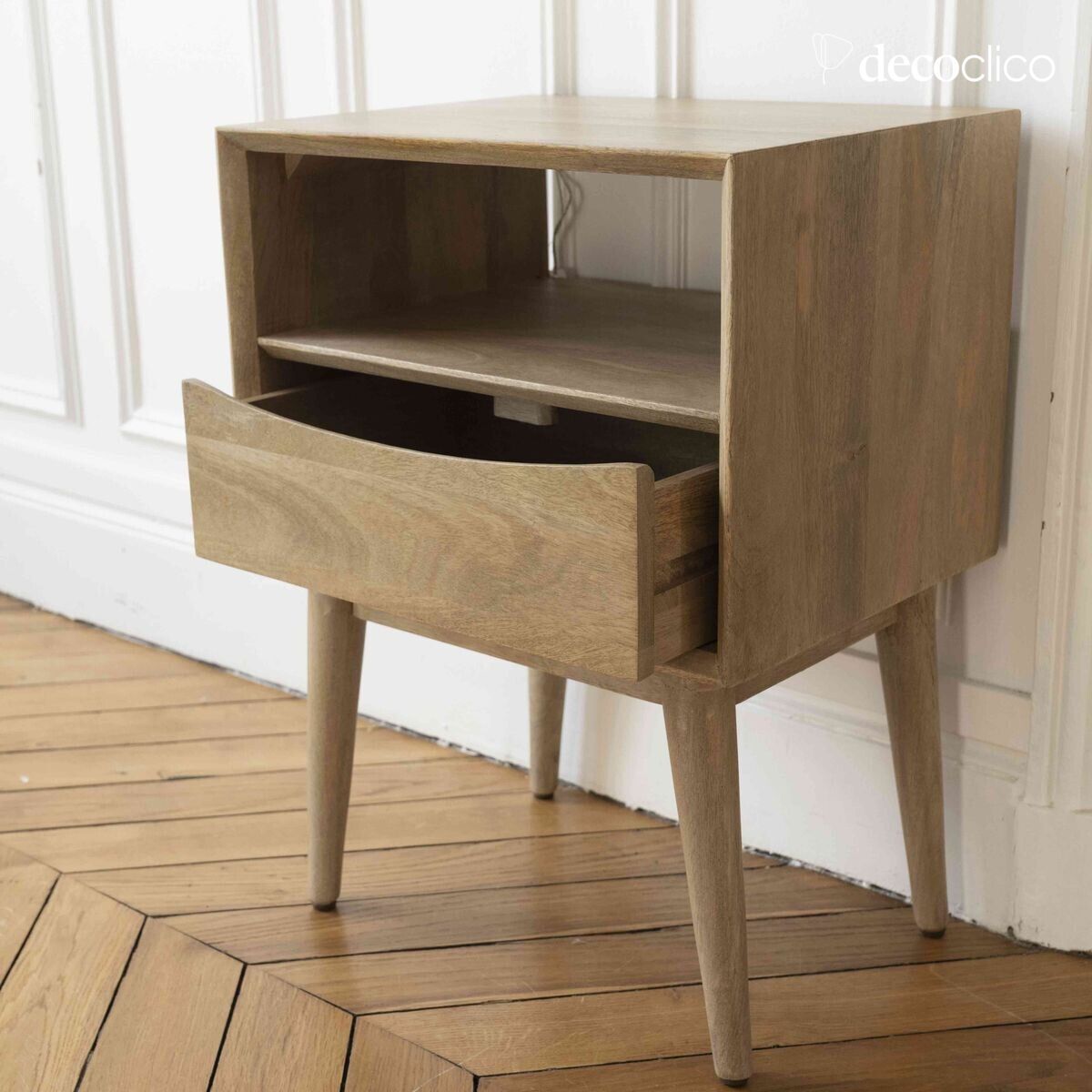 Table de chevet en manguier 1 niche 1 tiroir Smile