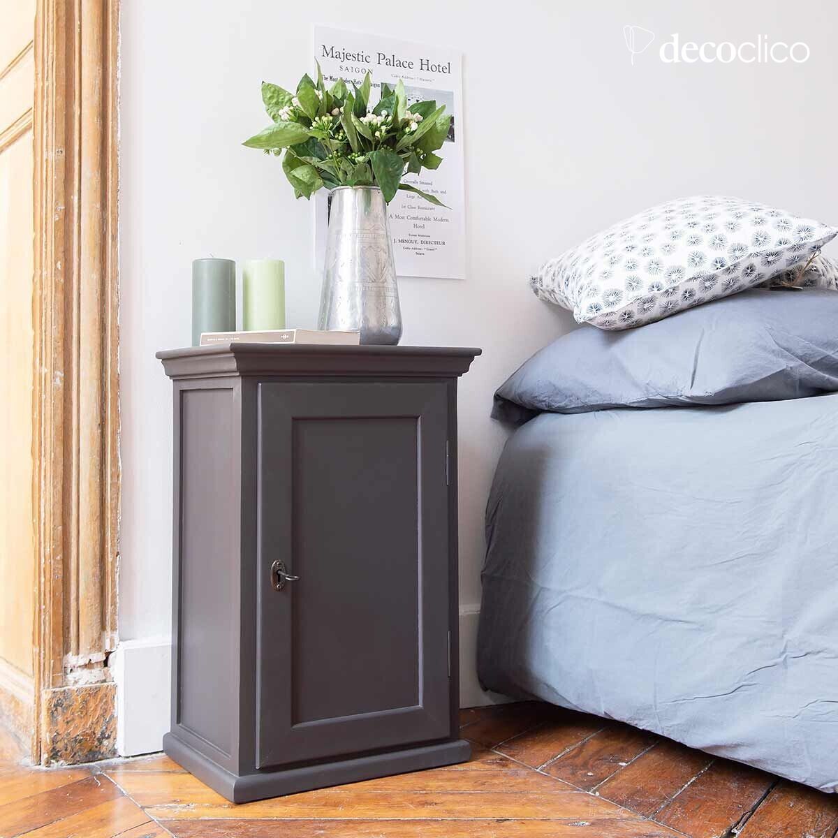 Table de chevet parisienne 1 porte en pin maritime gris foncé Léandre