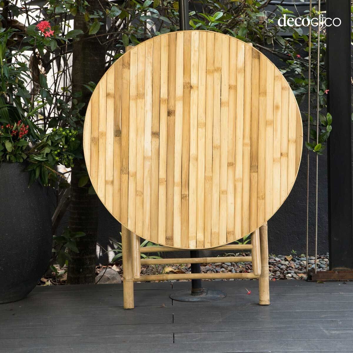 Table de jardin ronde pliante en bambou naturel Taman