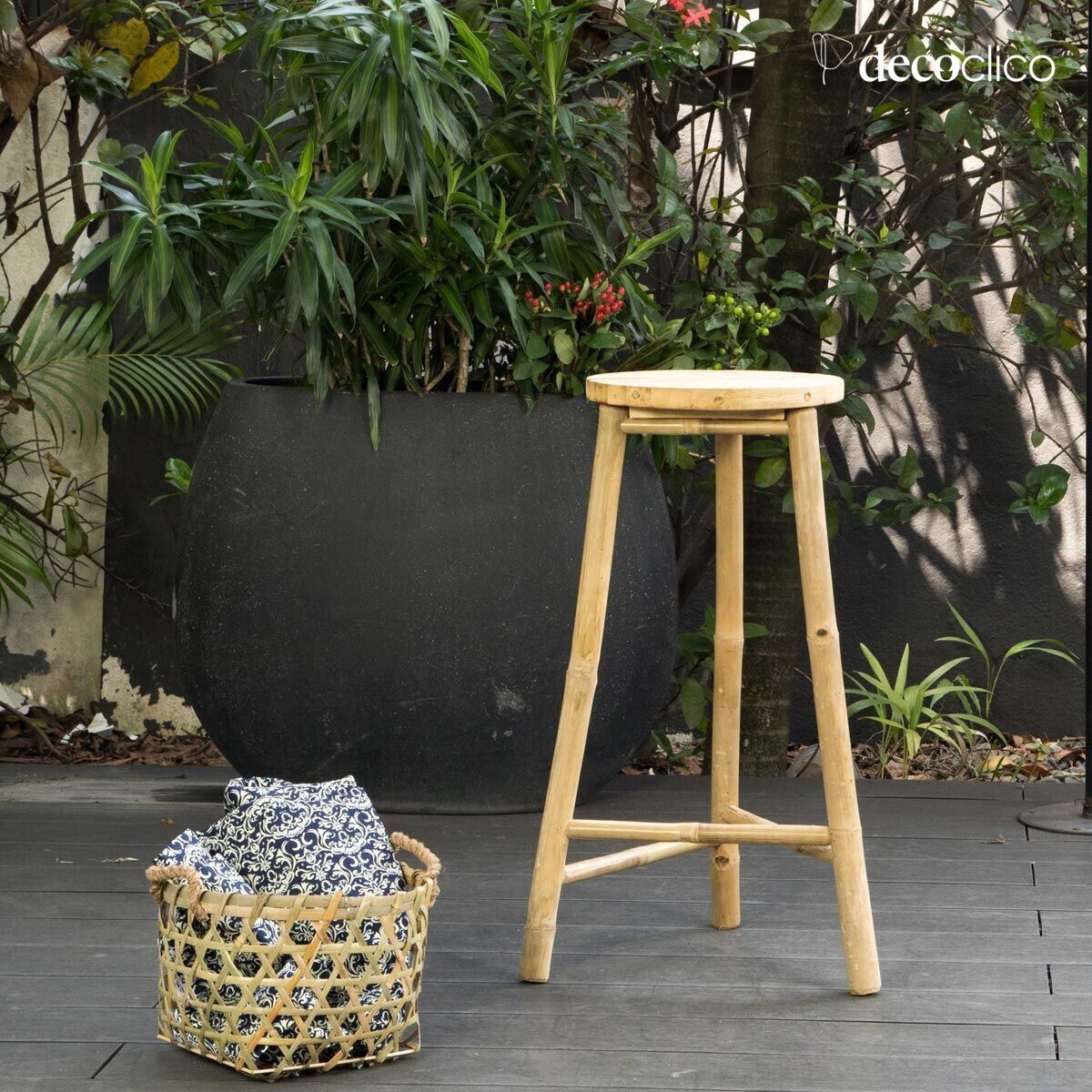 Tabouret de bar trepied en bambou naturel Taman