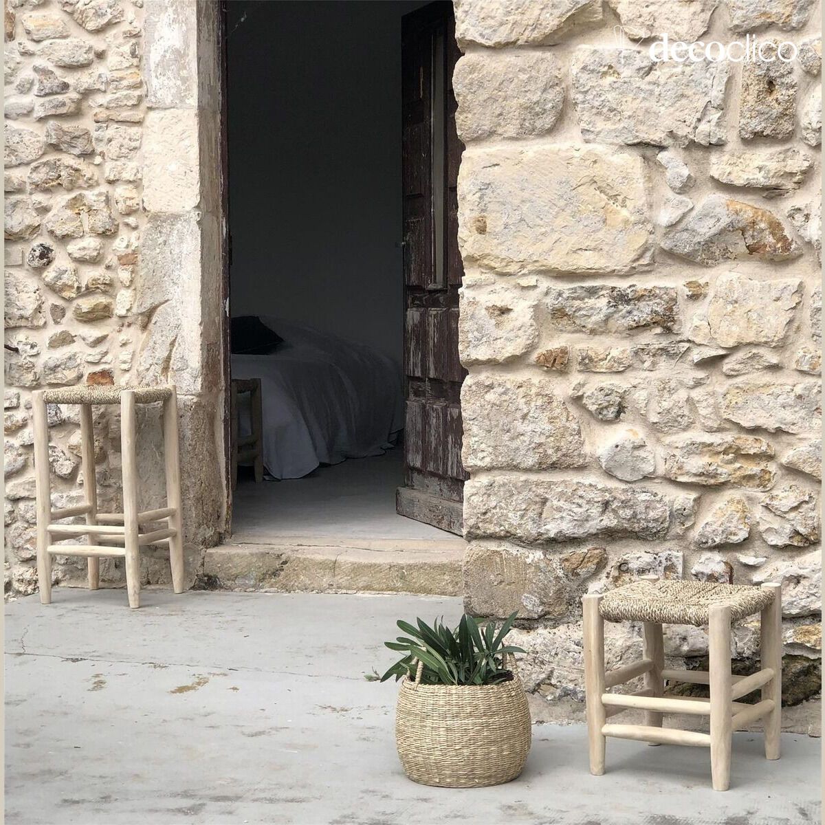 Tabouret en bois de teck et jonc de mer Pepper