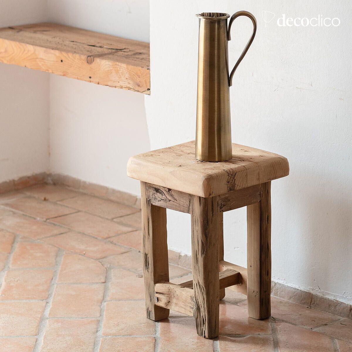 Taburete pequeño de madera reciclada clara Vermont