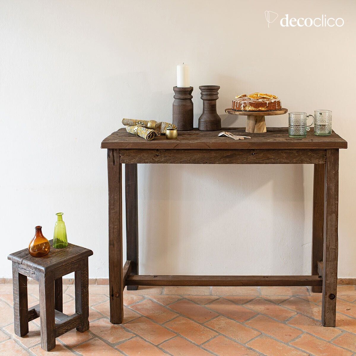 Taburete pequeño de madera reciclada oscura Vermont