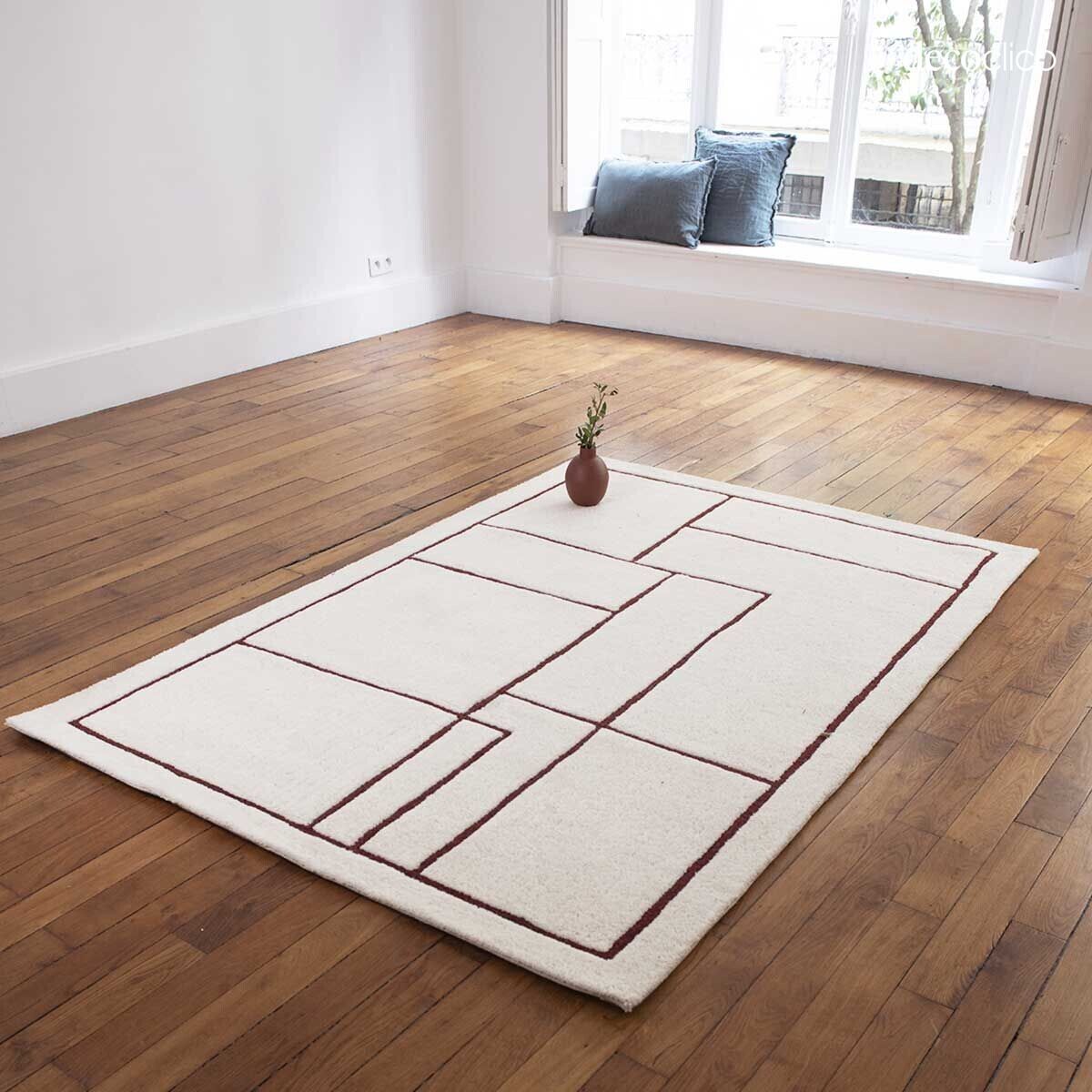 Tapis 100% laine écru à motifs terracotta tissé main 140 x 200 cm  Bergen