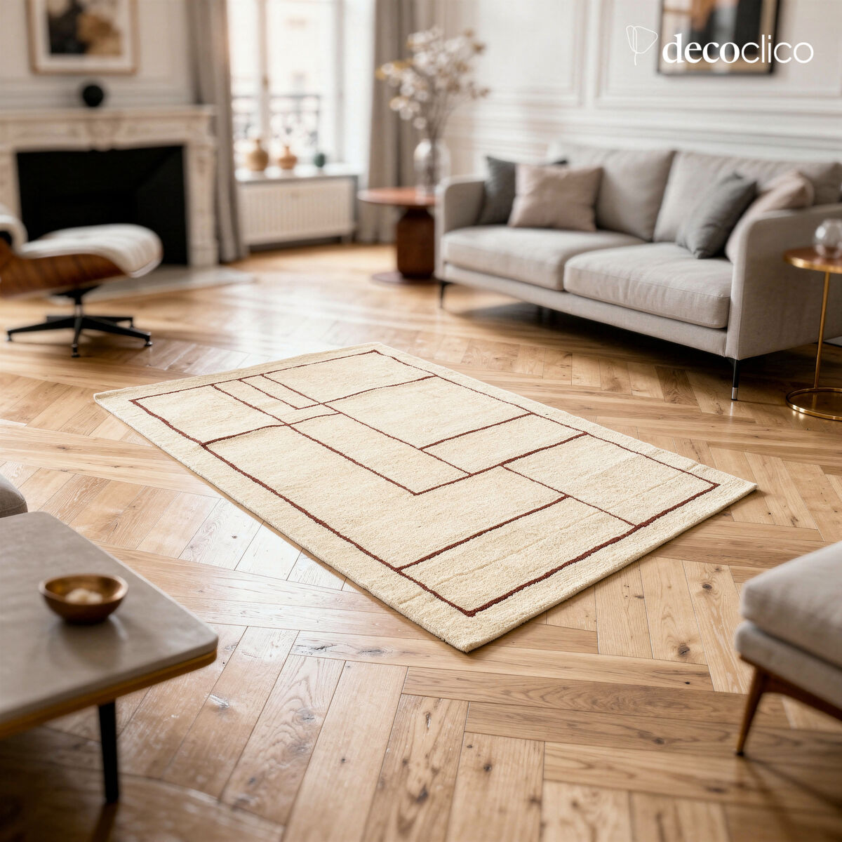 Tapis 100% laine écru à motifs terracotta tissé main 160 x 230 cm Bergen