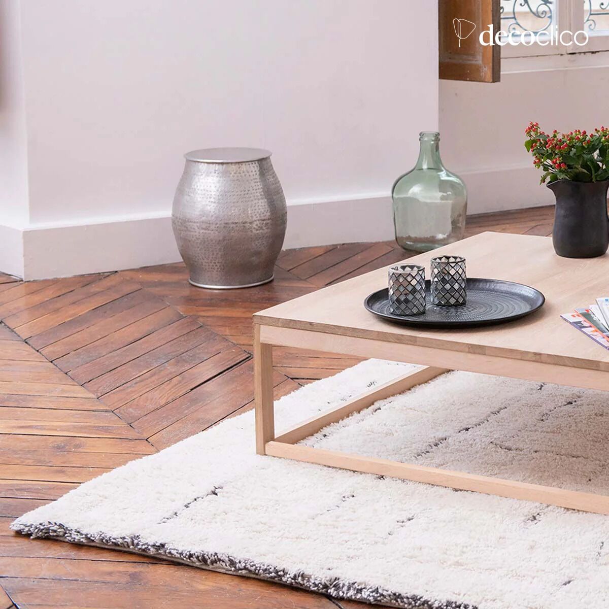 Tapis esprit berbère 100% laine écru à motifs gris tissé main 160 x 230 cm  Fro