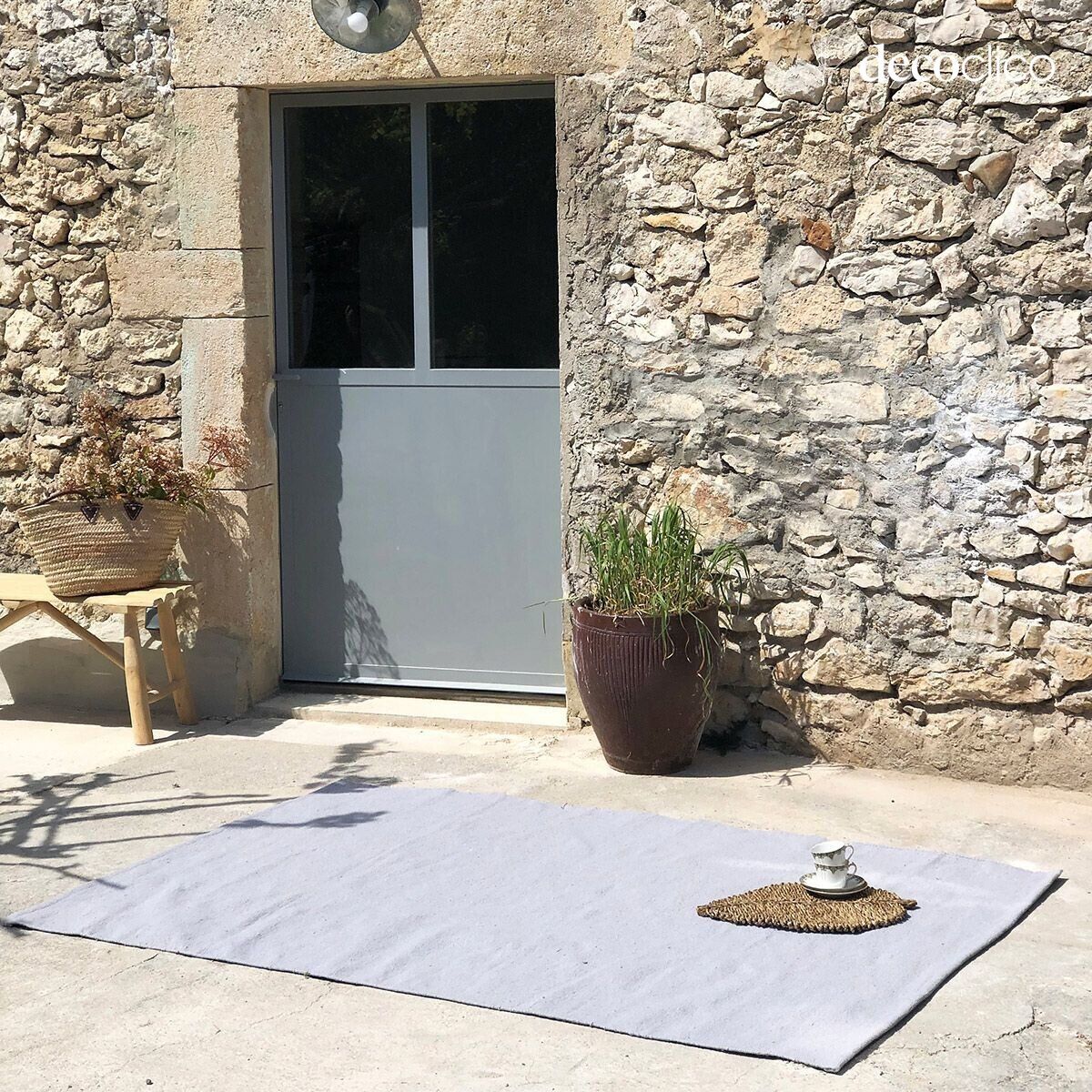 Tapis rectangulaire en fibres recyclées tissé main gris perle 140x200 Moka