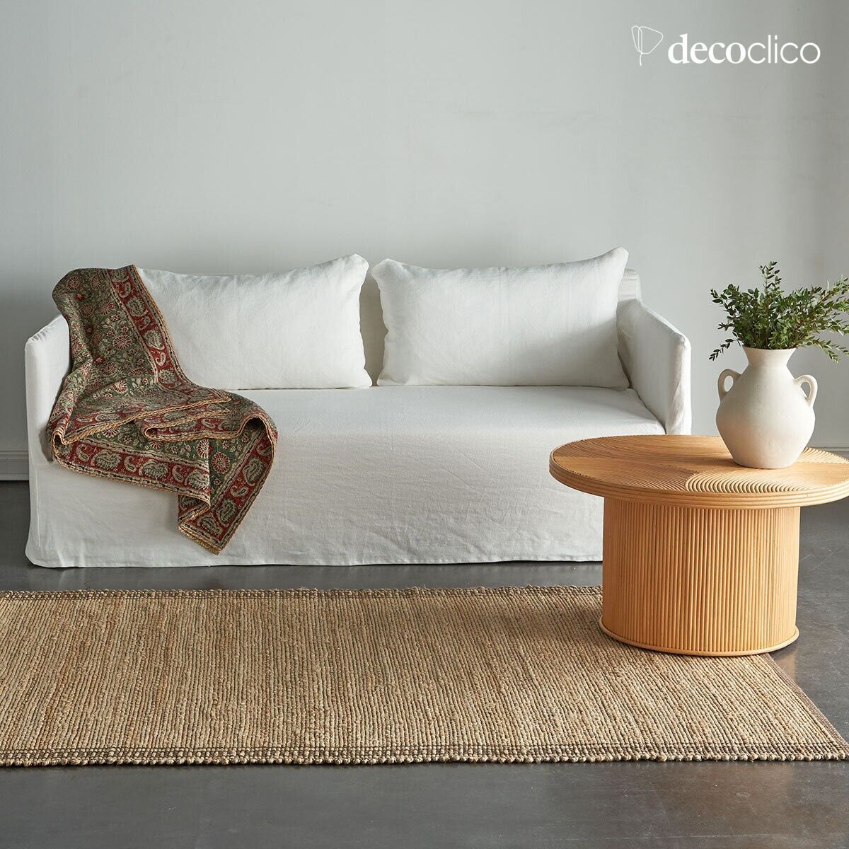 Tapis rectangulaire en jute naturel et coton brun tissé main 140 x 200 cm Bergen