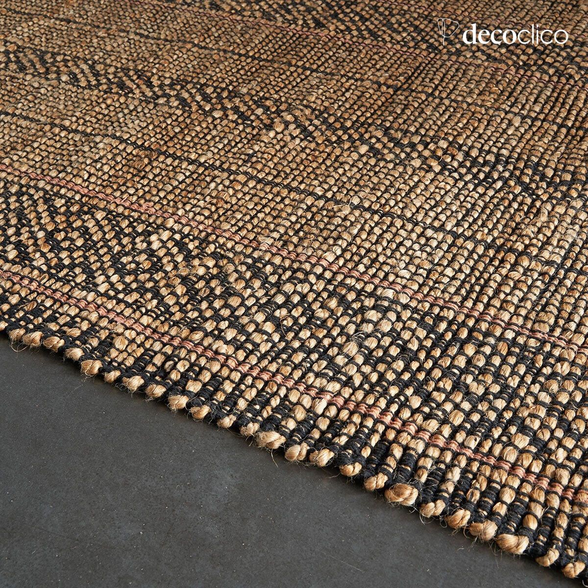 Tapis rectangulaire en jute naturel et coton noir tissé main 140 x 200 cm Bergen