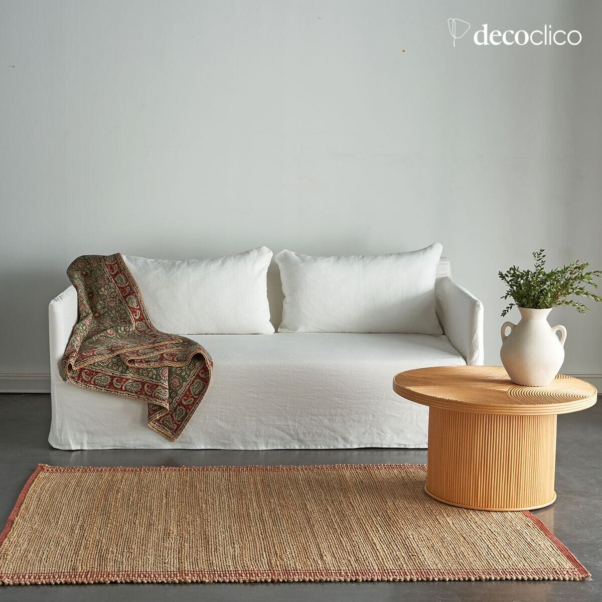 Tapis rectangulaire en jute naturel et coton terracotta tissé main 140 x 200 cm Bergen