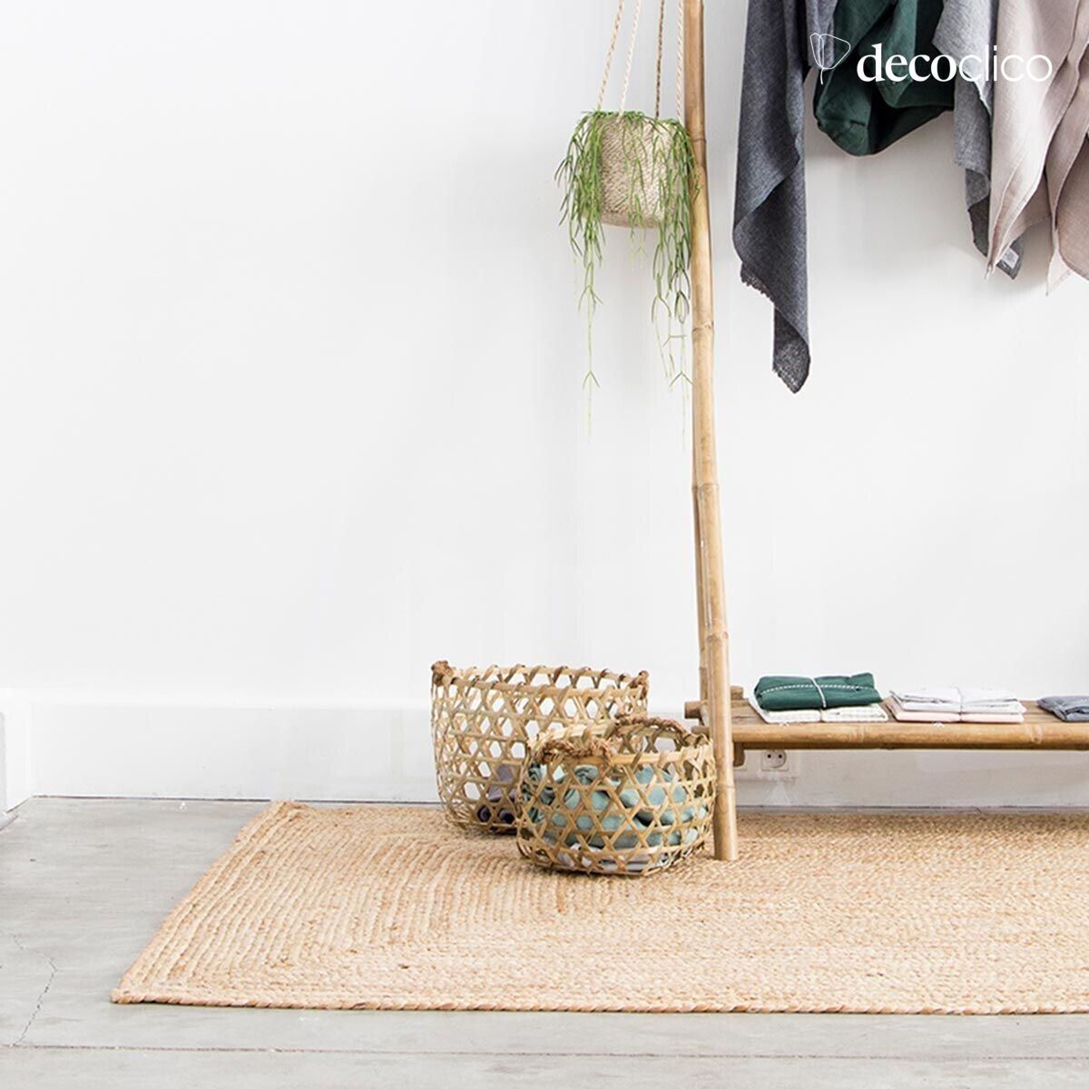 Tapis rectangulaire en jute naturel tissé main 140 x 200 cm  Moka