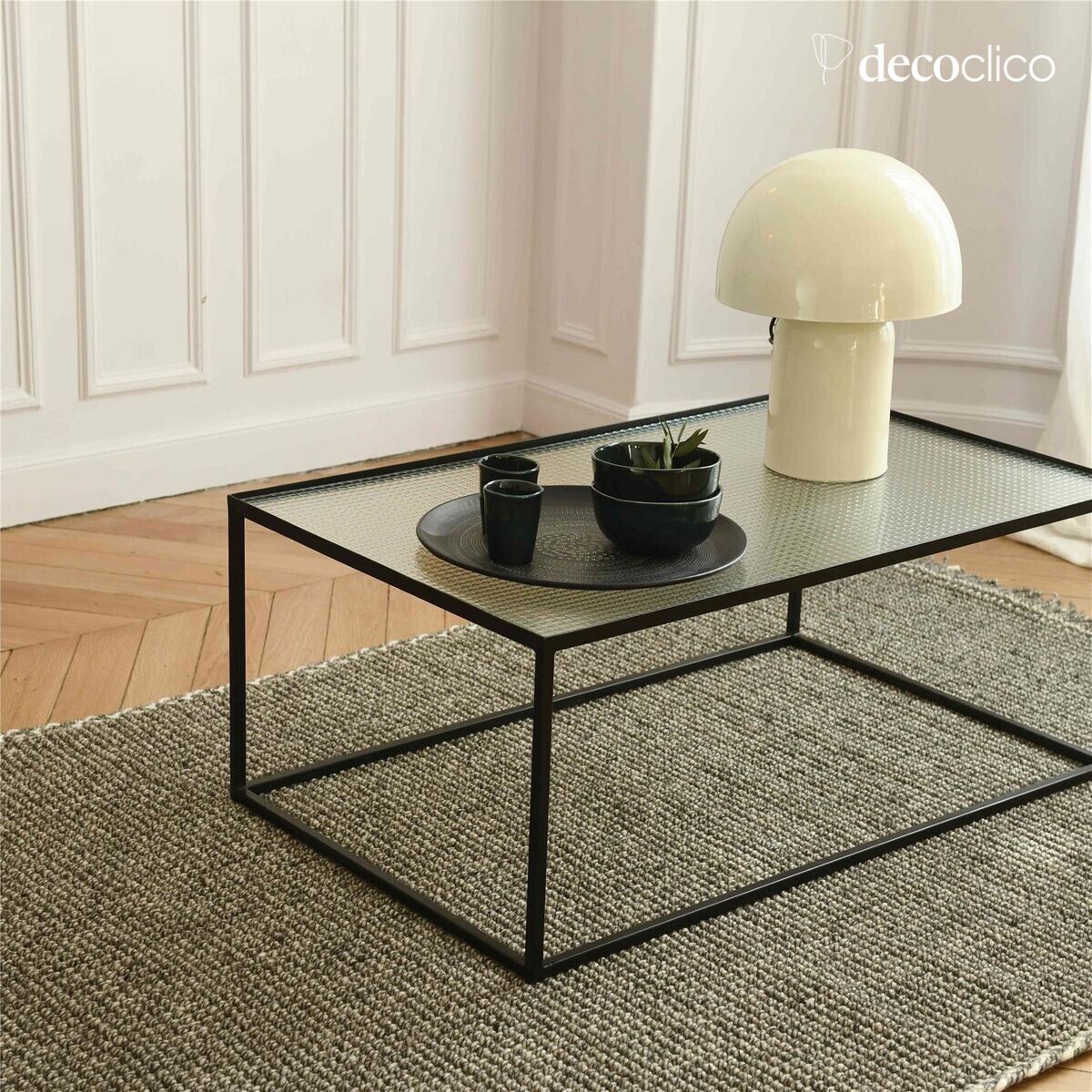 Tapis rectangulaire en laine tressée écrue et grise tissé main 160 x 230 cm Fro