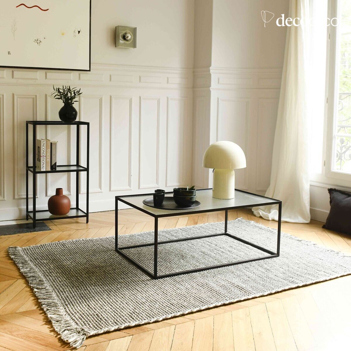 Tapis rectangulaire en laine tressée écrue et grise tissé main 160 x 230 cm Fro