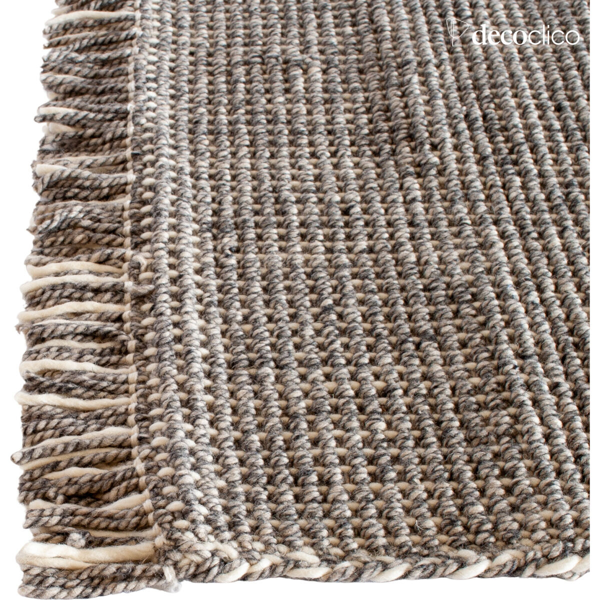 Tapis rectangulaire en laine tressée écrue et grise tissé main 200 x 300 cm Mickey