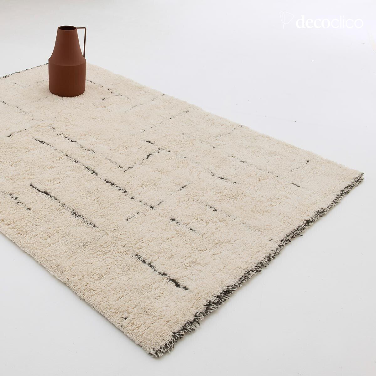 Tappeto in stile berbero 100% lana grezza con motivi grigi, tessuto a mano, 140 x 200 cm  Fro