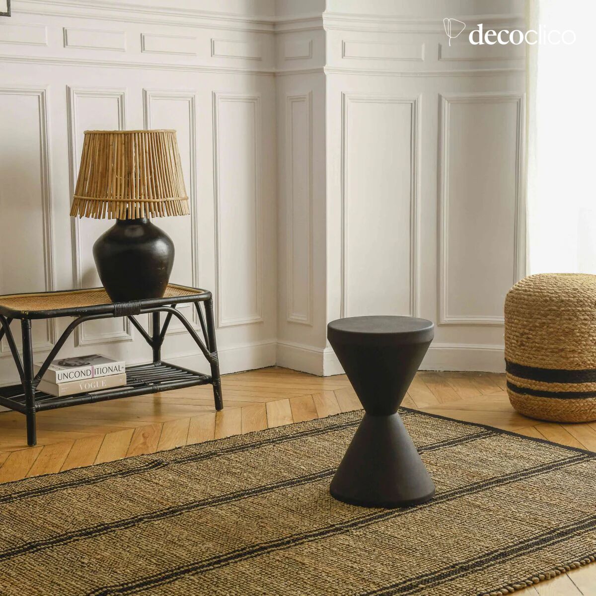 Tappeto rettangolare in iuta e cotone intrecciati, grezzo e nero, tessuto a mano, 200 x 300 cm Bergen