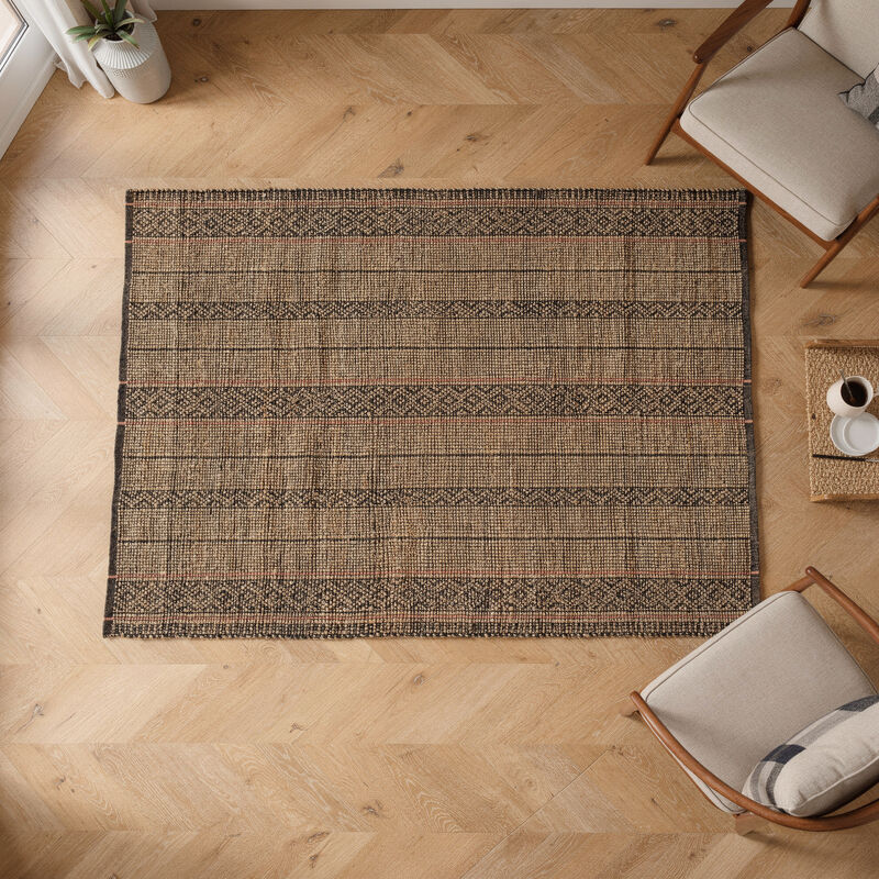 Tappeto rettangolare in iuta naturale e cotone nero intrecciato a mano 160 x 230 cm Vaiana