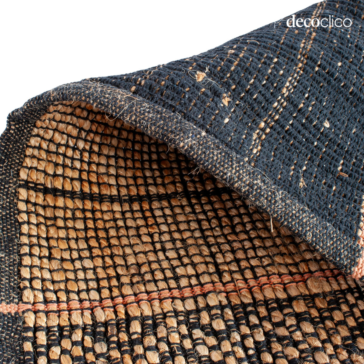Tappeto rettangolare in iuta naturale e cotone nero intrecciato a mano 160 x 230 cm Vaiana