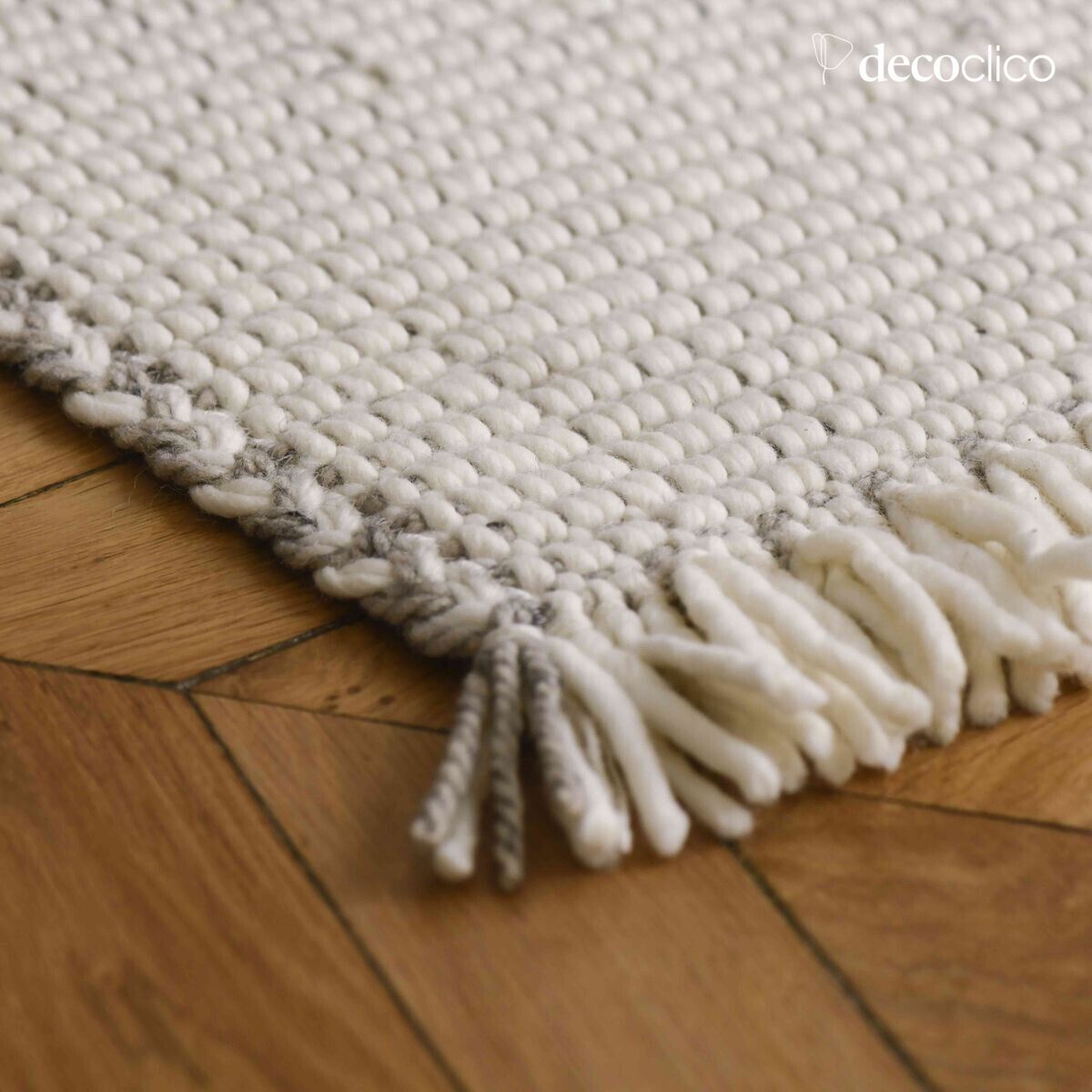 Tappeto rettangolare in lana intrecciata grezza e grigia tessuta a mano 140 x 200 cm Fro