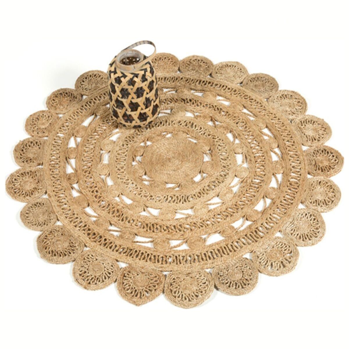 Tappeto rotondo fiore in iuta naturale intrecciata a mano 150 cm  Moka