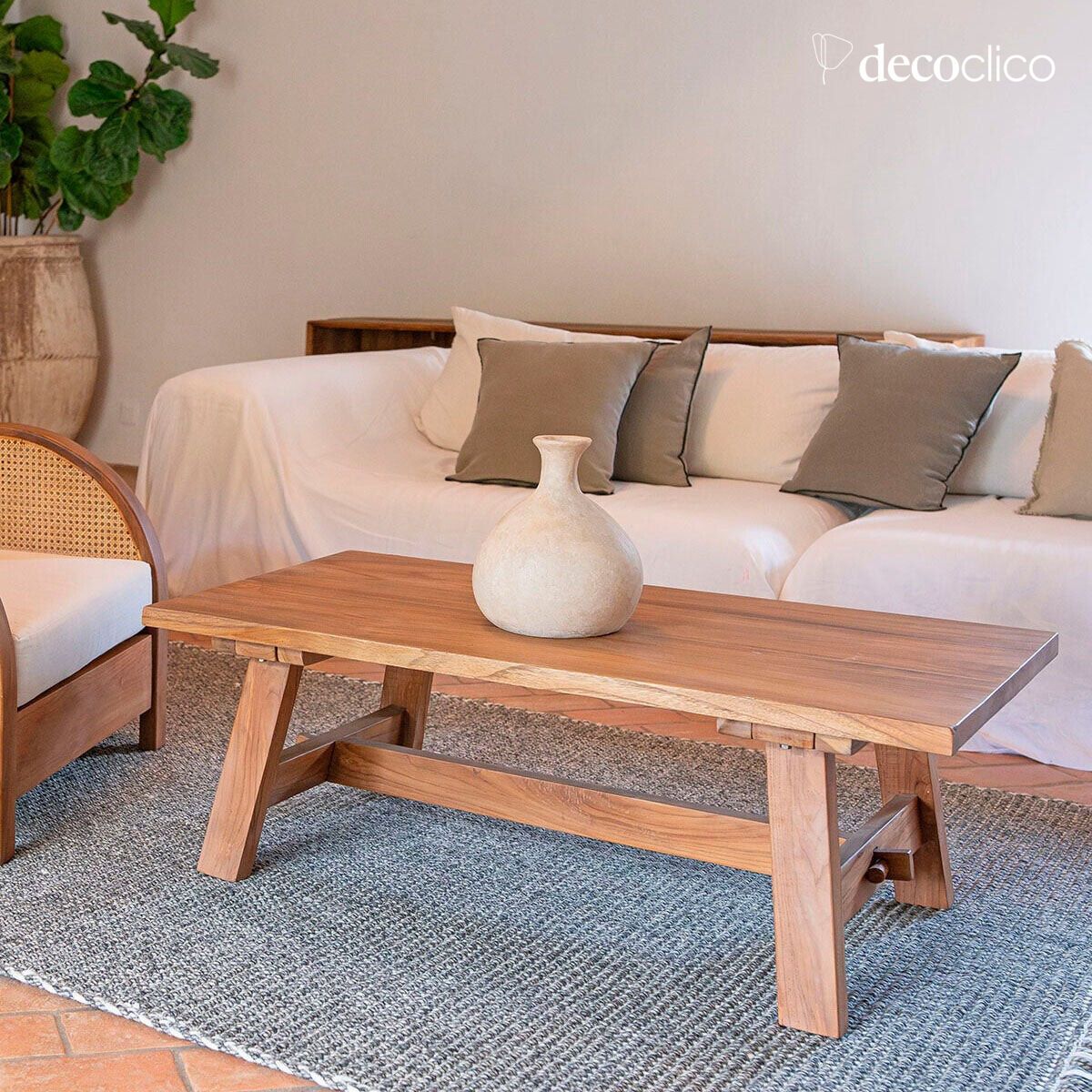 Tavolino basso in teak rettangolare interno esterno