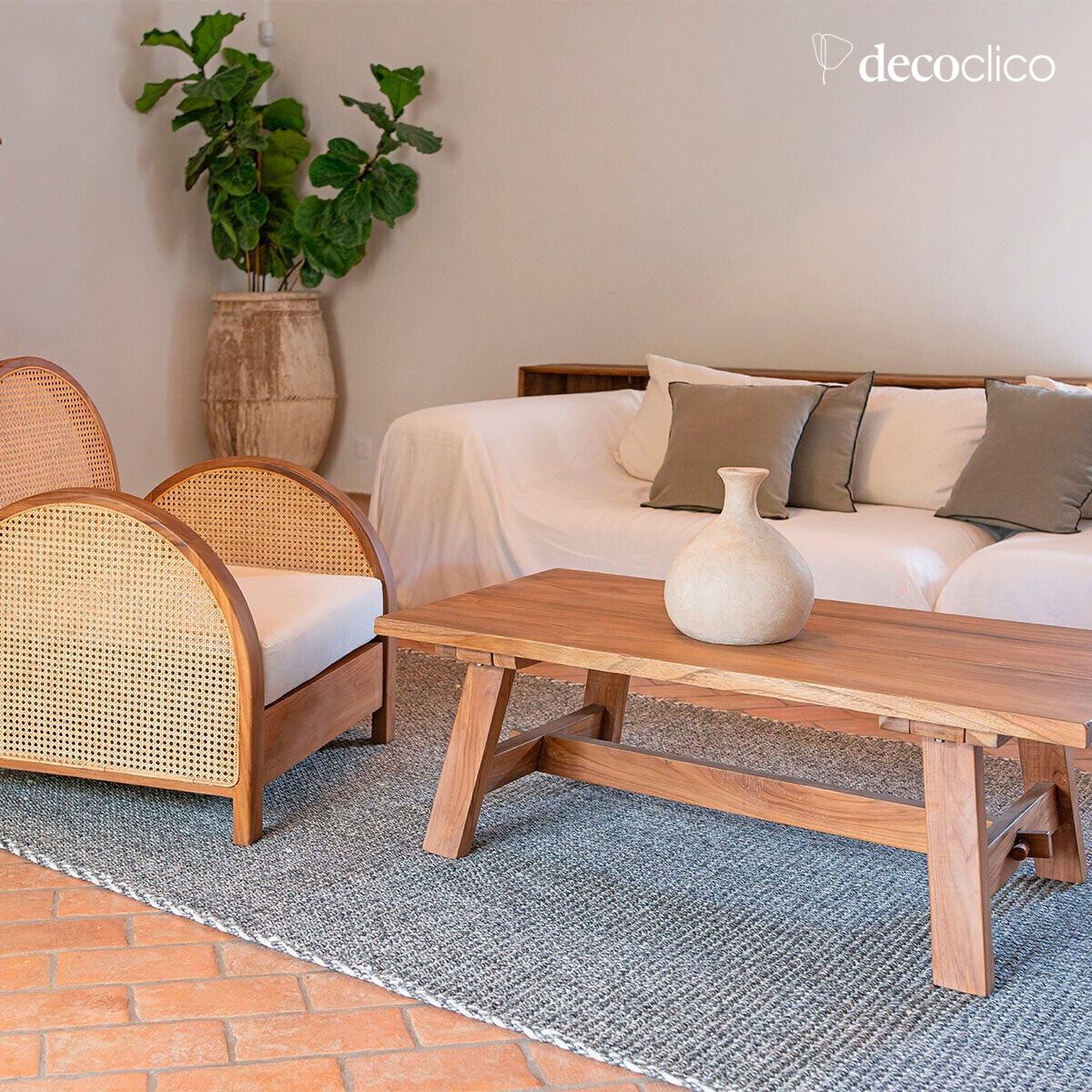 Tavolino basso in teak rettangolare interno esterno