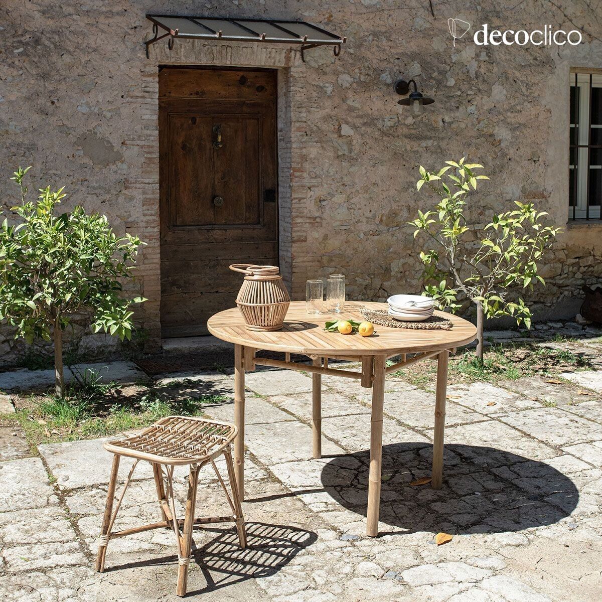 Tavolo da giardino rotondo in bambù naturale Taman