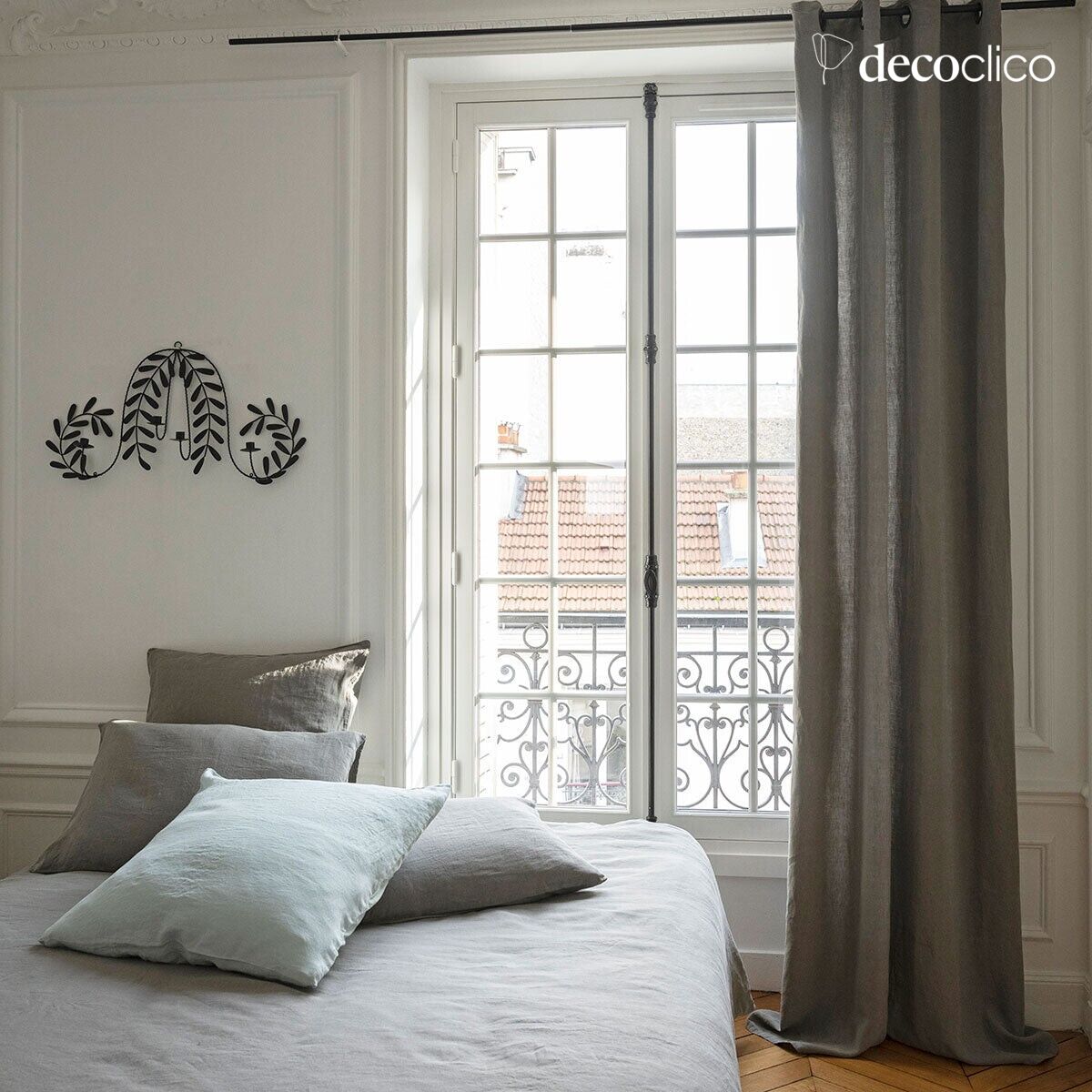 Tenda con occhielli in lino lavato verde grigio - 140x280 cm Oslo