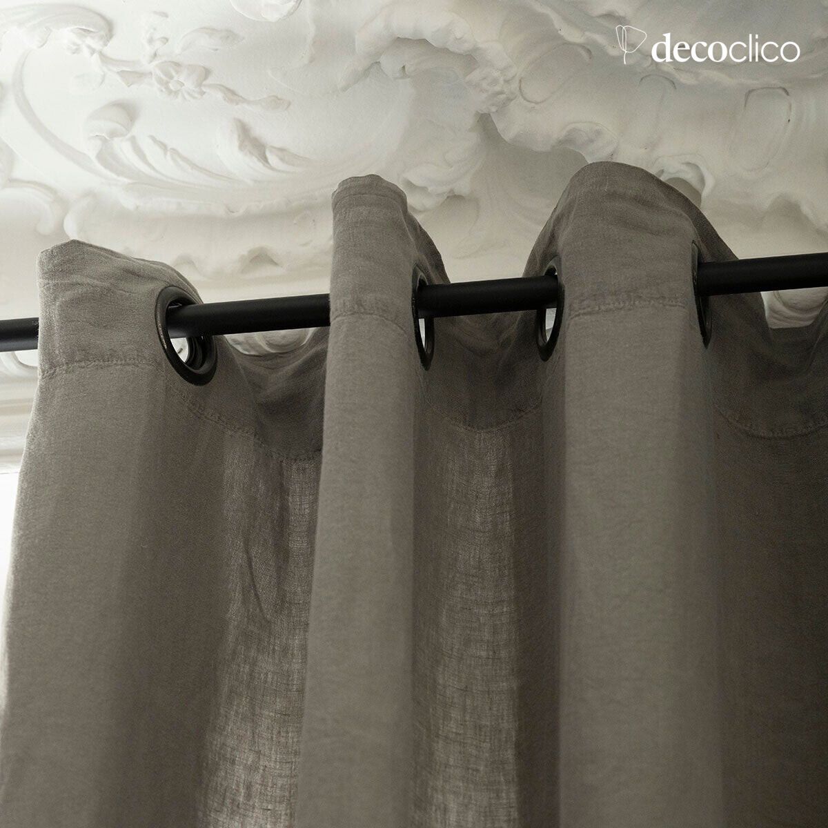 Tenda con occhielli in lino lavato verde grigio - 140x280 cm Oslo